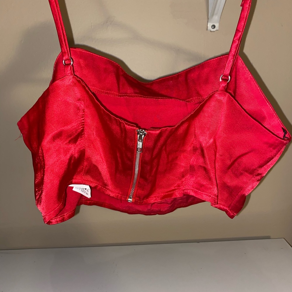 Red satin crop top
